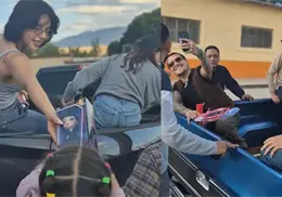 Christian Nodal y &Aacute;ngela Aguilar reparten juguetes en Zacatecas y desatan las cr&iacute;ticas en redes | VIDEO