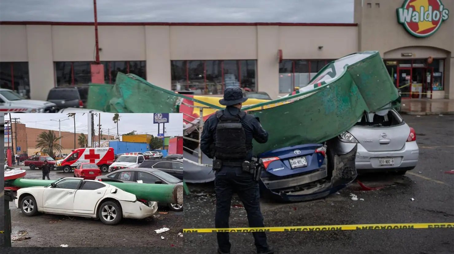 Se desploma espectacular de Waldo&acute;s en Tijuana; deja un hombre lesionado y al menos cinco autos da&ntilde;ados
