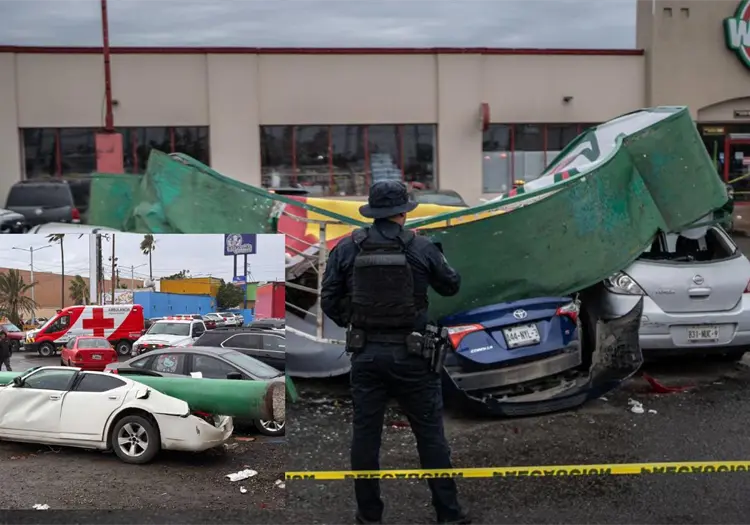 Se desploma espectacular de Waldo&acute;s en Tijuana; deja un hombre lesionado y al menos cinco autos da&ntilde;ados