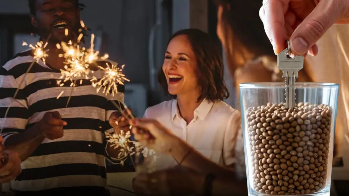 Una llave sumergida en lentejas como símbolo de apertura de caminos, prosperidad y nuevos comienzos para el nuevo año