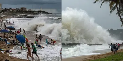 Im&aacute;genes del instante en que el mar desaparece y regresa con una ola gigante; se reporta 1 persona sin vida y 35 heridos