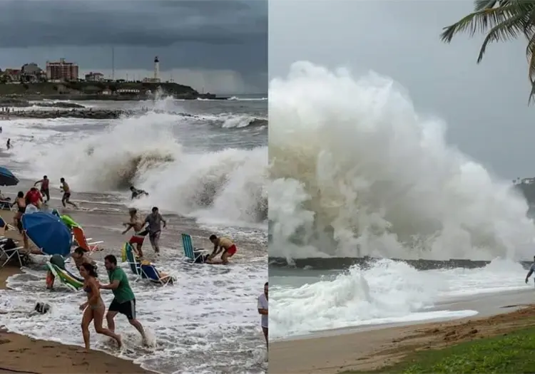 Im&aacute;genes del instante en que el mar desaparece y regresa con una ola gigante; se reporta 1 persona sin vida y 35 heridos