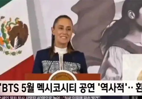 Claudia Sheinbaum y ARMY M&eacute;xico llegan a la televisi&oacute;n de Corea del Sur por BTS