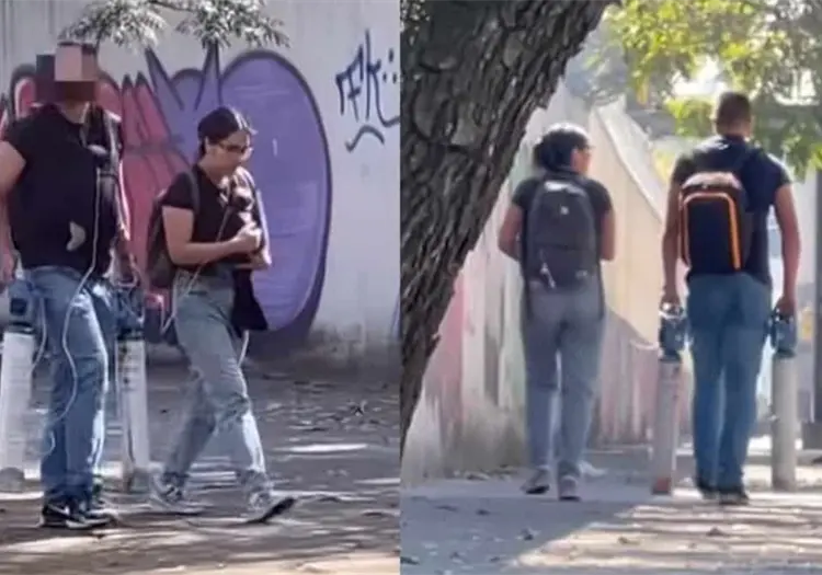 VIDEO l Una pareja recorre las calles con sus hijos dependientes de ox&iacute;geno y la escena conmueve al pa&iacute;s