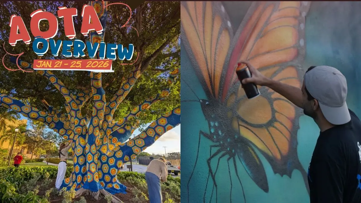 El &Aacute;rbol Tejido es la instalaci&oacute;n colectiva m&aacute;s emblem&aacute;tica del AOTA Fest y uno de los principales atractivos del festival de arte visual.