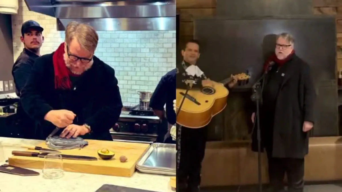 Guillermo del Toro convive con asistentes en una celebraci&oacute;n privada durante el Festival de Cine de Sundance 2026, donde combin&oacute; m&uacute;sica tradicional y cocina mexicana en un ambiente relajado