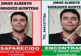 Hallan sin vida a Jorge Alberto Rodr&iacute;guez Quintero tras 19 d&iacute;as desaparecido en Cajeme