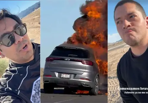 La camioneta de los creadores Pepe y Teo queda en p&eacute;rdida total tras incendio en carretera