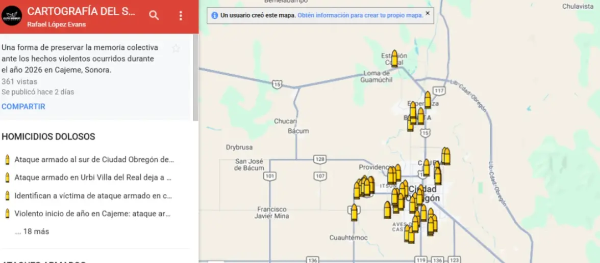 Colectivo Independiente Punto Tres reactiva proyecto Cartograf&iacute;a del sonido de una bala en Cajeme