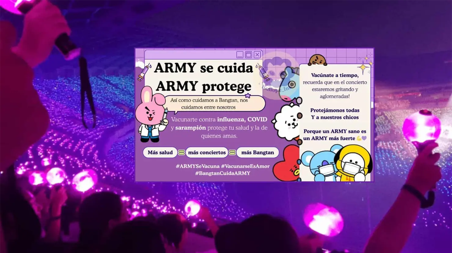 ARMY convoca a vacunarse para asistir a los pr&oacute;ximos conciertos de BTS