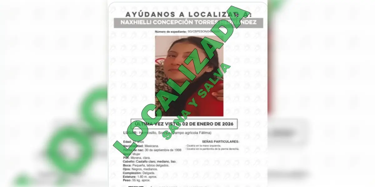 Hallan sana y salva a joven desaparecida en Hermosillo